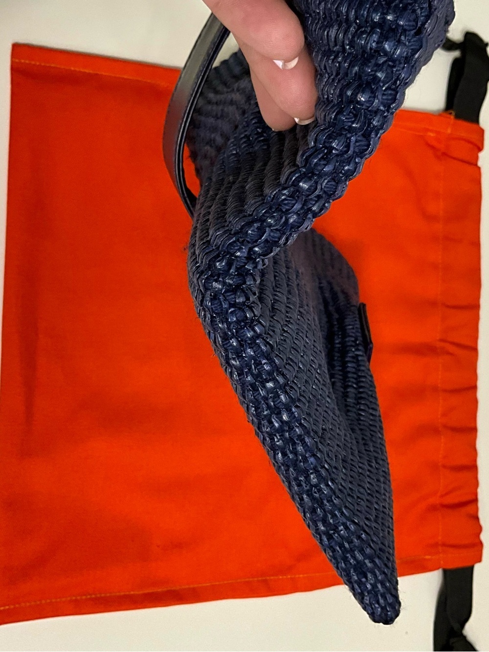 NOVINSKA Navy Blue Woven Foldover Raffia Clutch Bag Lamb Leather - Picture 7 of 8